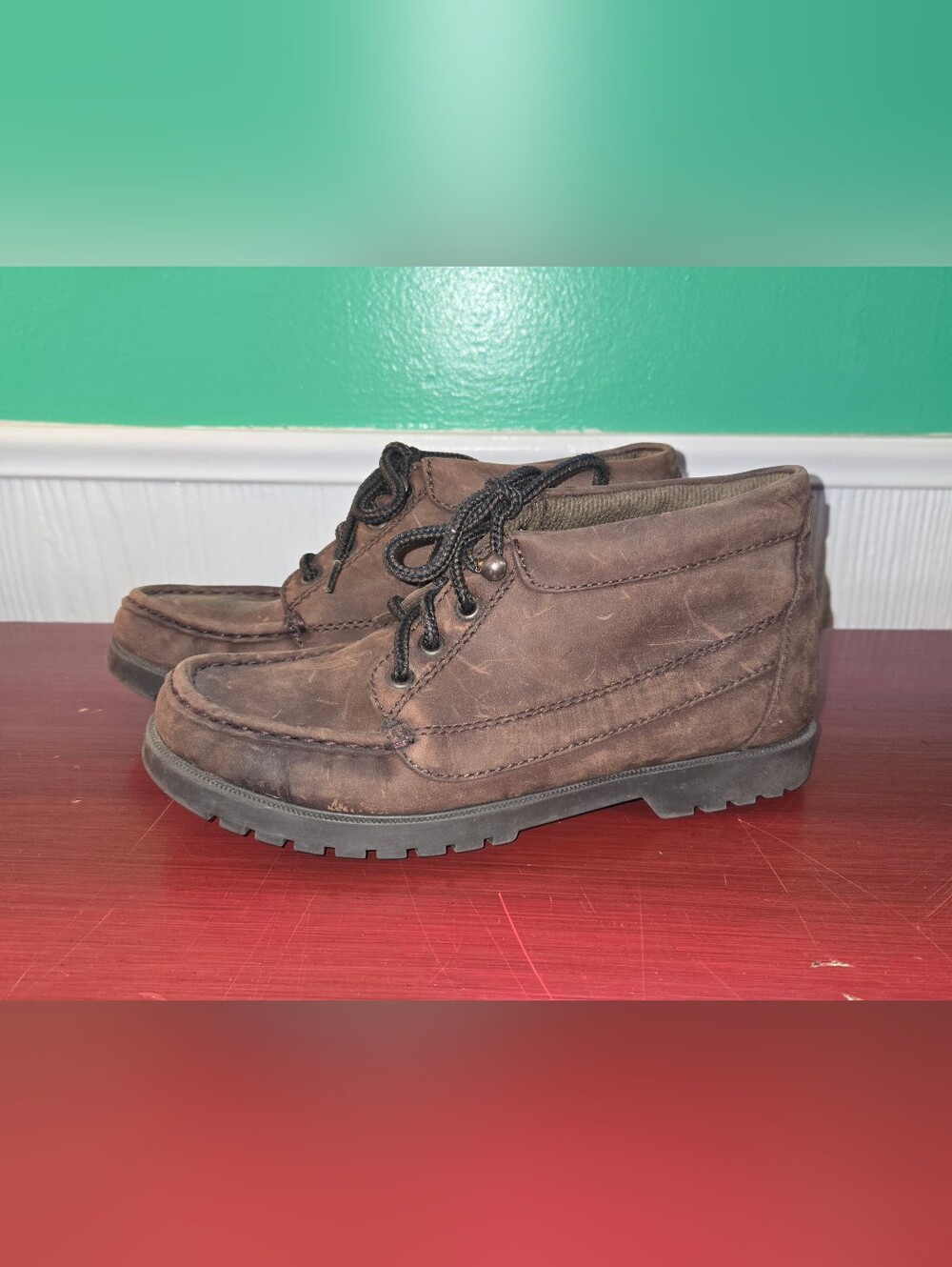 Natural Sport Brown Leather Moc Toe Chukka Durable Lug Ankle Boot Sz 5.5